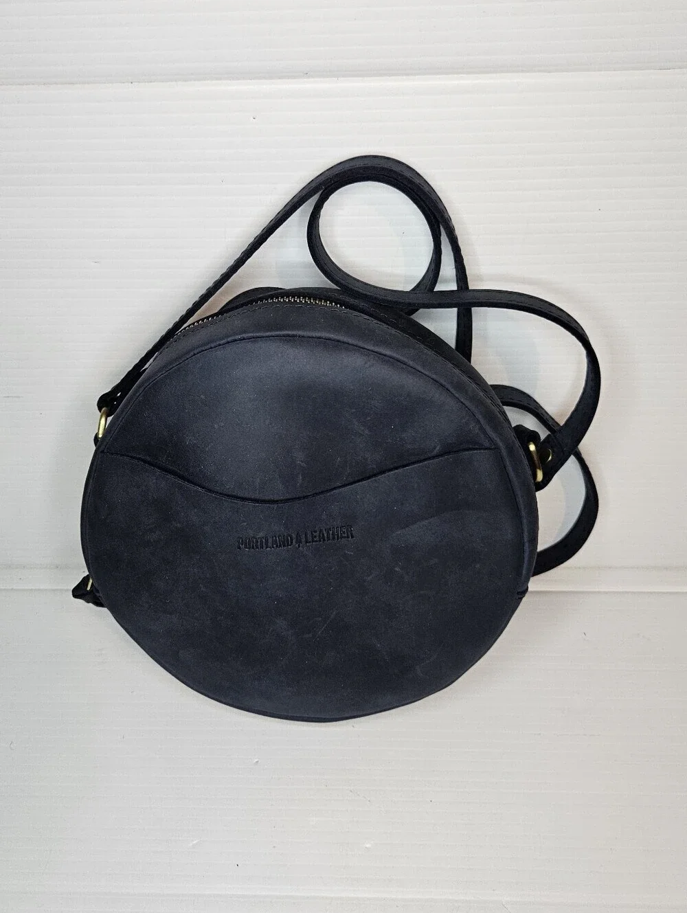 Portland Leather Goods Circle Crossbody Large Deep Water Blue Leather Bag